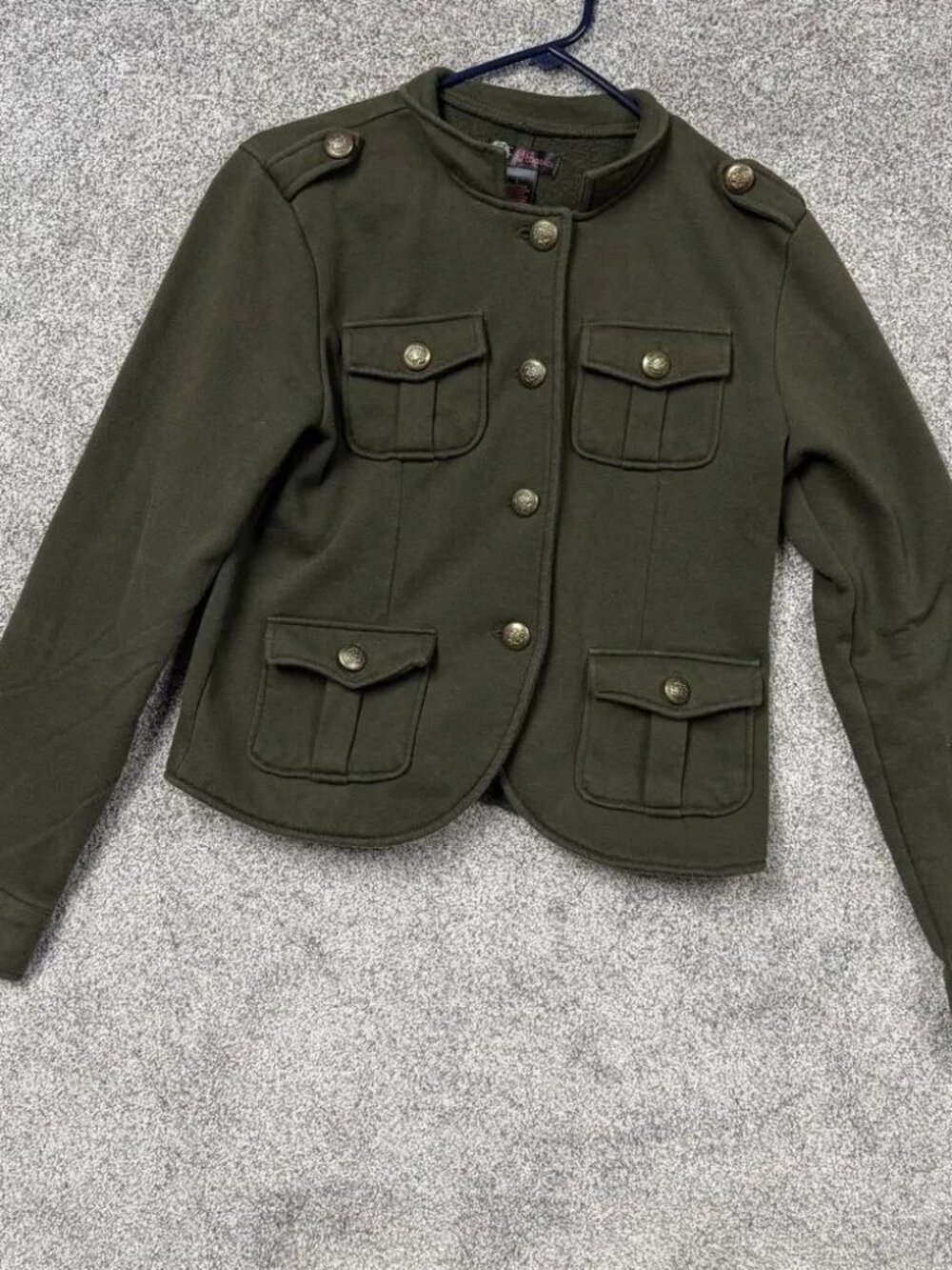 Vintage Y2K JJ Basics Jacket Green Military Fleece Buttons Pockets Army Chic